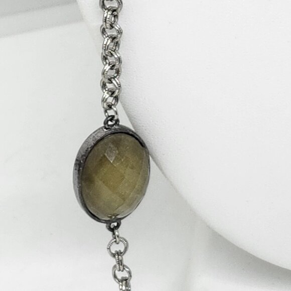 Loft Ann Taylor Long Rustic‎ Silver Tone Faux Stones Necklace - Picture 6 of 8